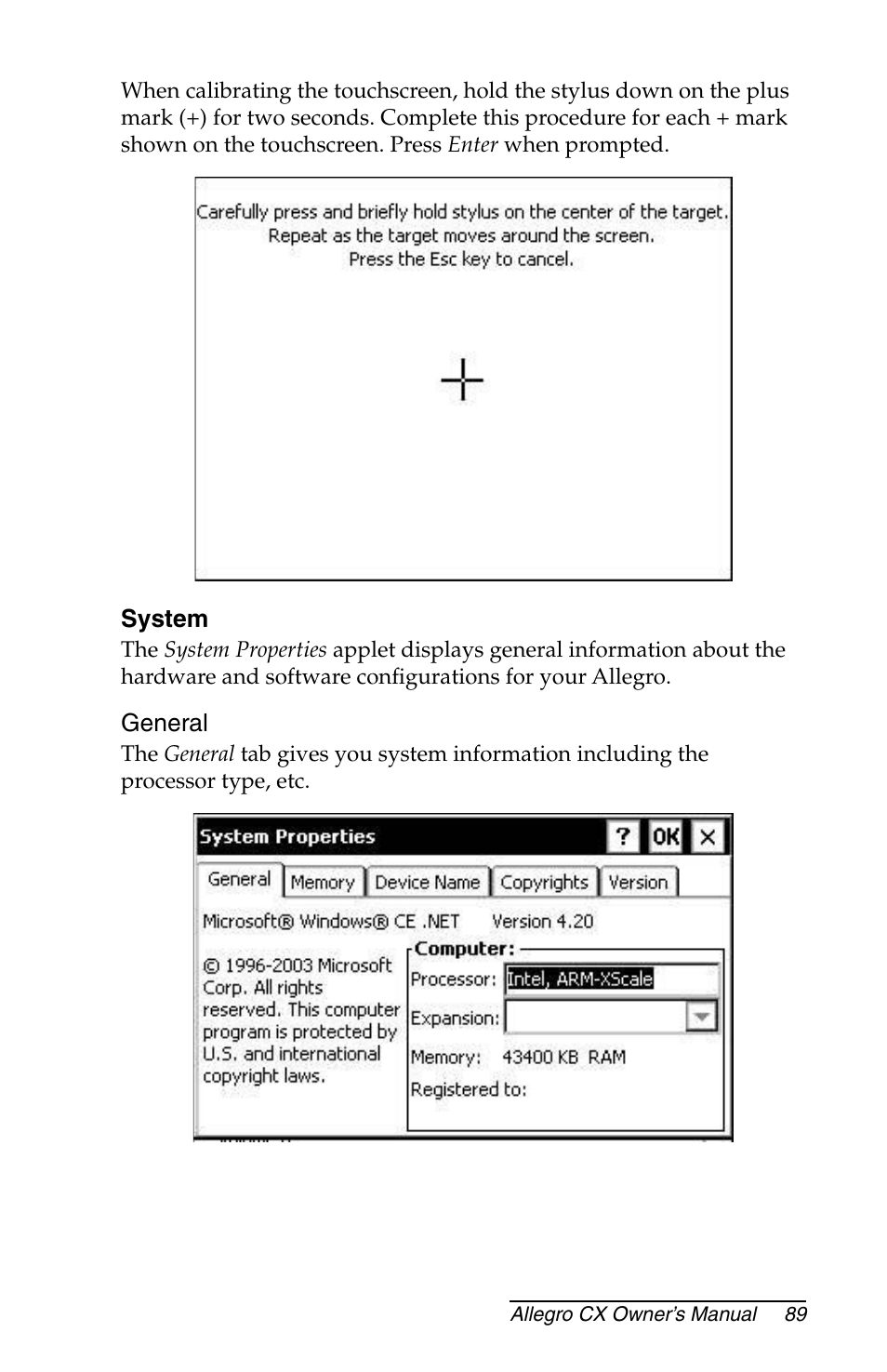 General, Memory | Juniper Systems Allegro CX Manual User Manual | Page 89 / 304