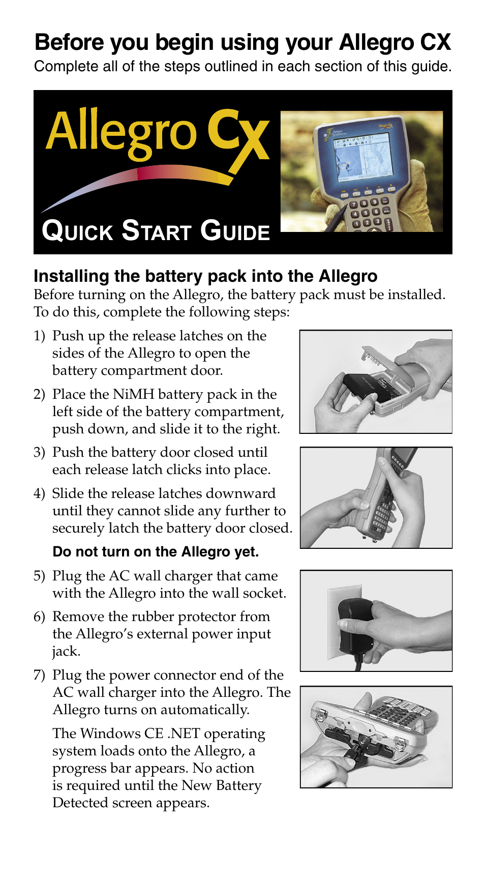 Juniper Systems Allegro CX Quick Start User Manual | 6 pages