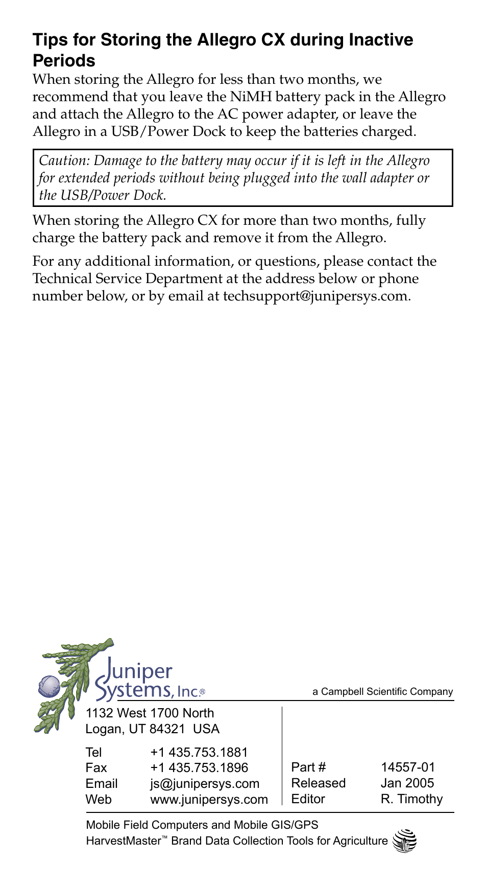 Juniper Systems Allegro CX Quick Start User Manual | Page 6 / 6