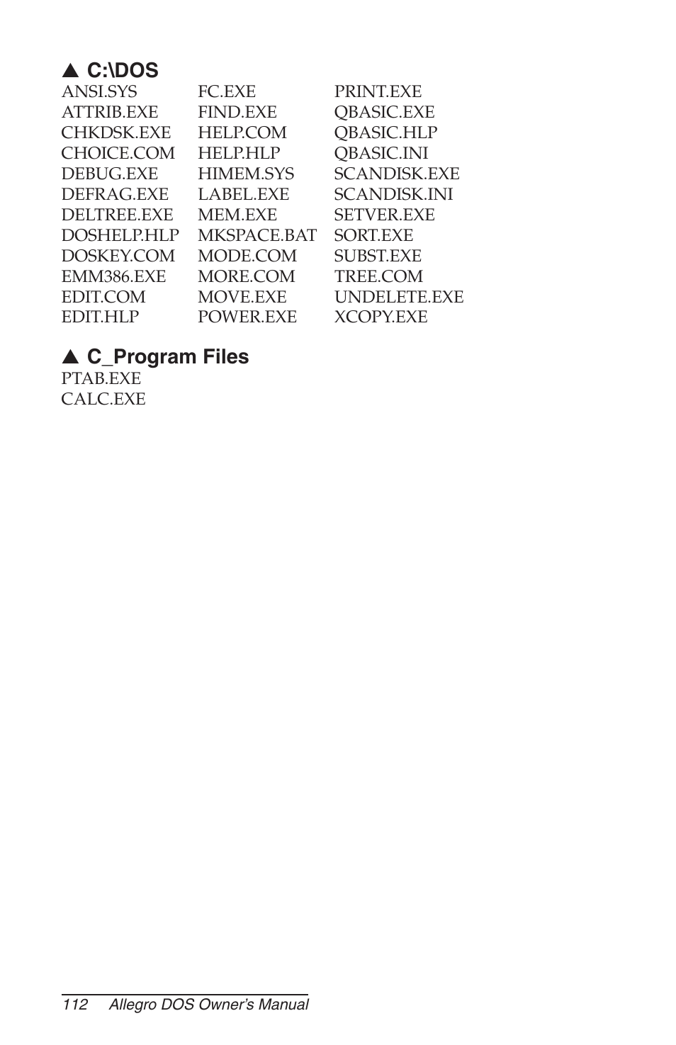 C:\dos, C_program files | Juniper Systems Allegro DOS Manual User Manual | Page 112 / 166