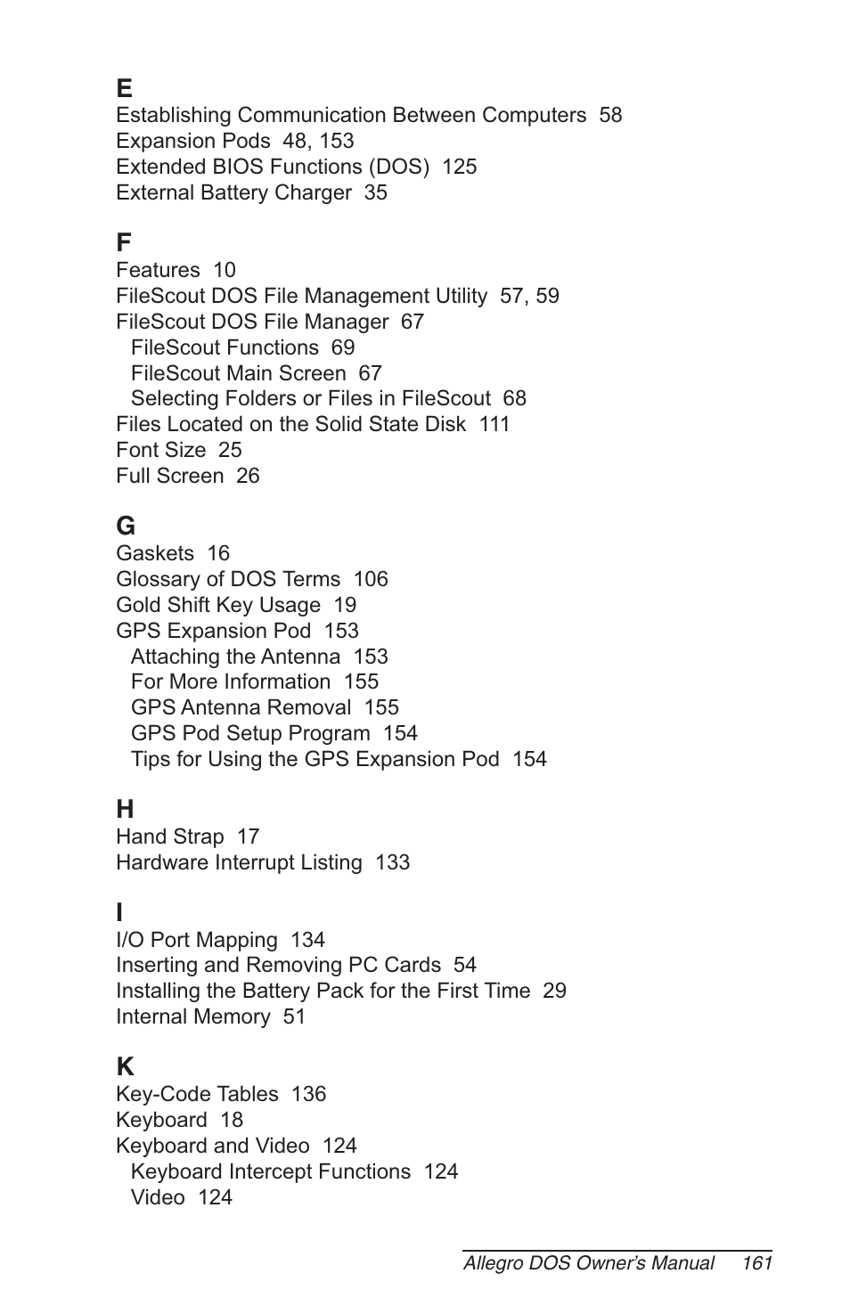 Juniper Systems Allegro DOS Manual User Manual | Page 161 / 166