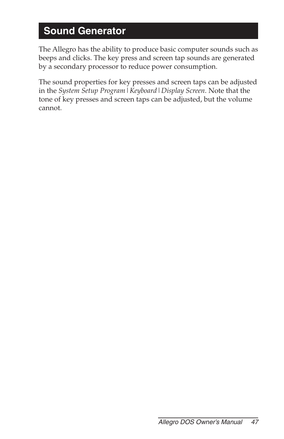 Sound generator | Juniper Systems Allegro DOS Manual User Manual | Page 47 / 166