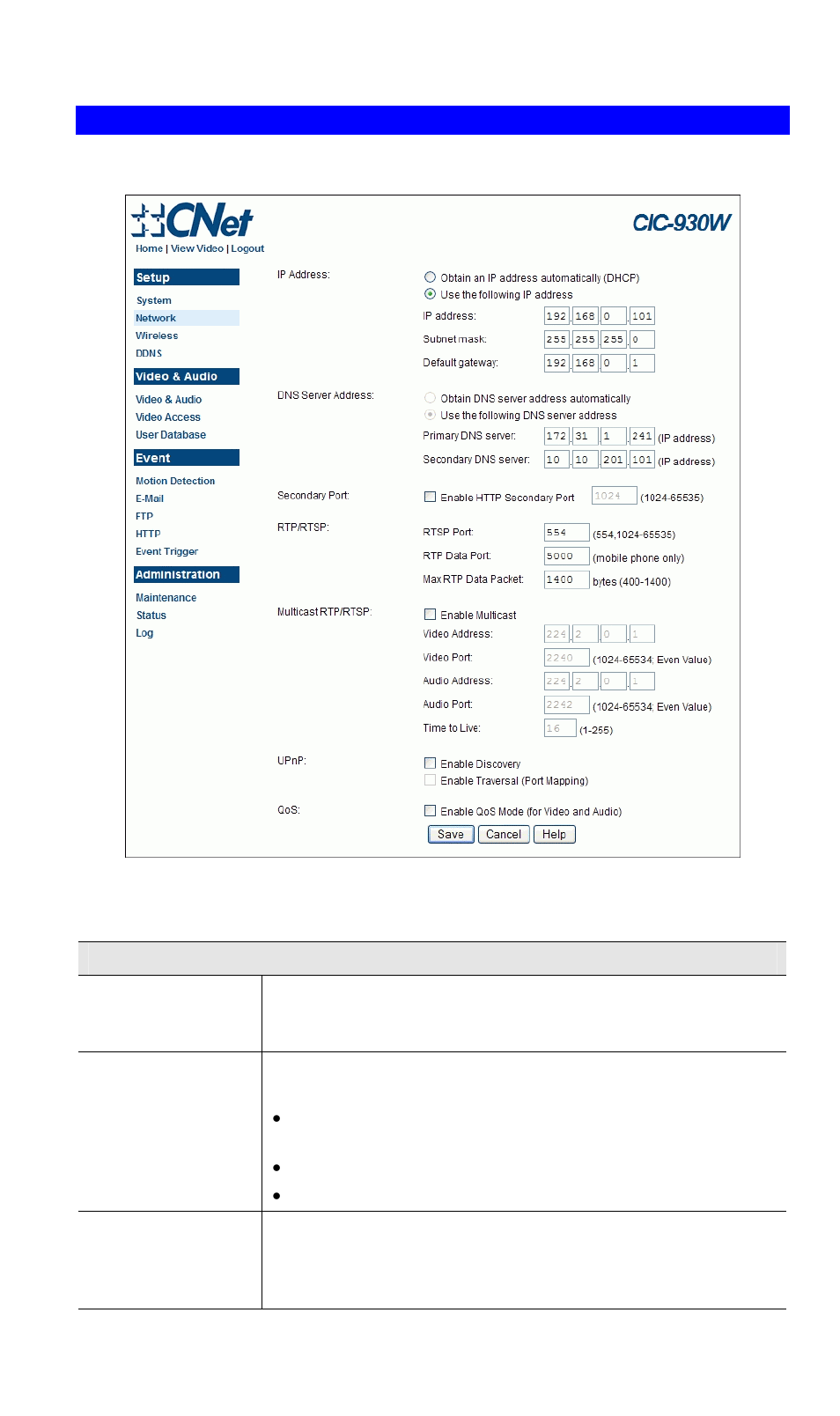 Network screen | CNET CIC-930W User Manual | Page 36 / 94