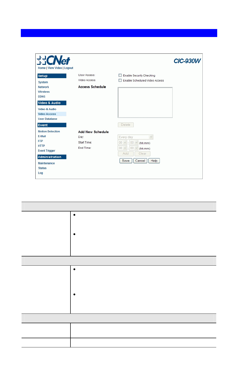 Video access screen | CNET CIC-930W User Manual | Page 45 / 94