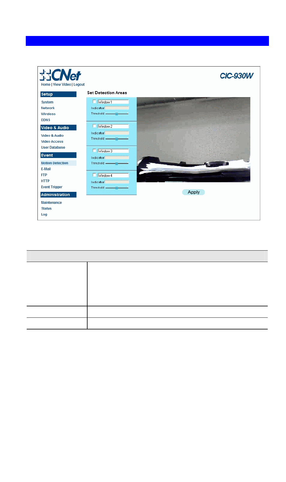 Motion detection screen | CNET CIC-930W User Manual | Page 48 / 94