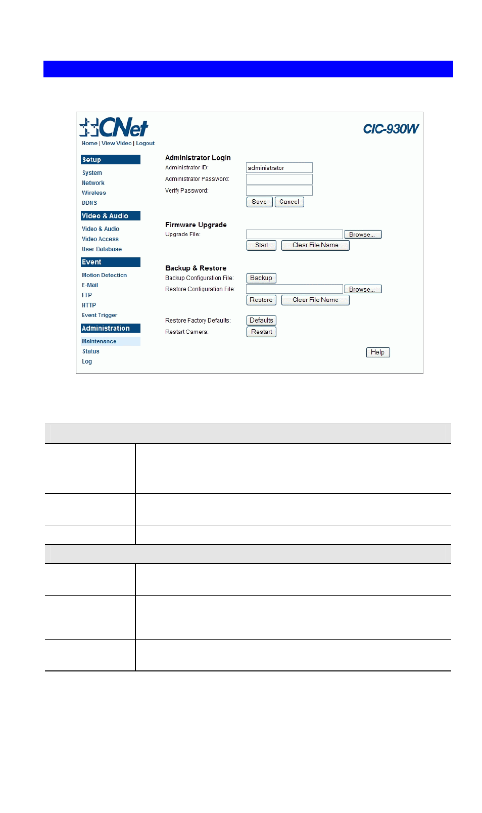 Maintenance screen | CNET CIC-930W User Manual | Page 55 / 94