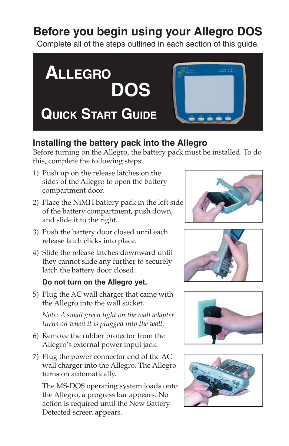 Juniper Systems Allegro DOS Quick Start User Manual | 4 pages