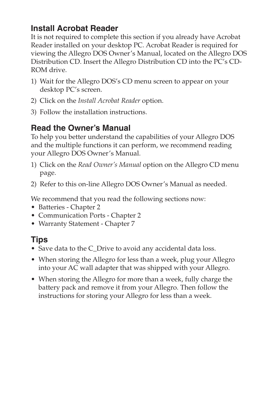 Juniper Systems Allegro DOS Quick Start User Manual | Page 3 / 4