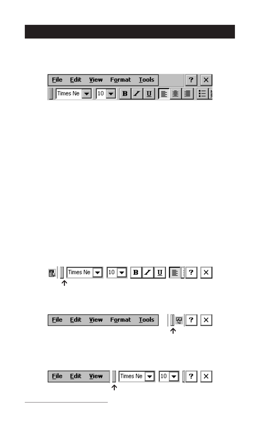 Application command bars, Gaining more viewing area on the screen, Moving the menu bar and toolbar | Application command bars -112 | Juniper Systems Allegro CE Manual User Manual | Page 172 / 292