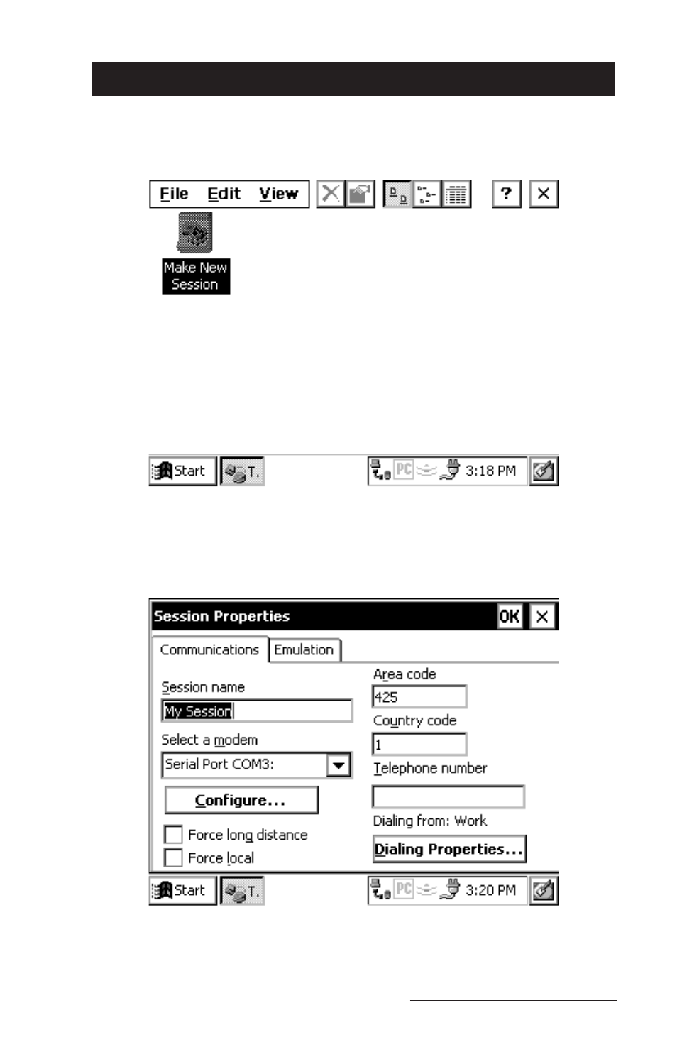 Terminal program, Creating a new session, Terminal program -145 | Juniper Systems Allegro CE Manual User Manual | Page 205 / 292
