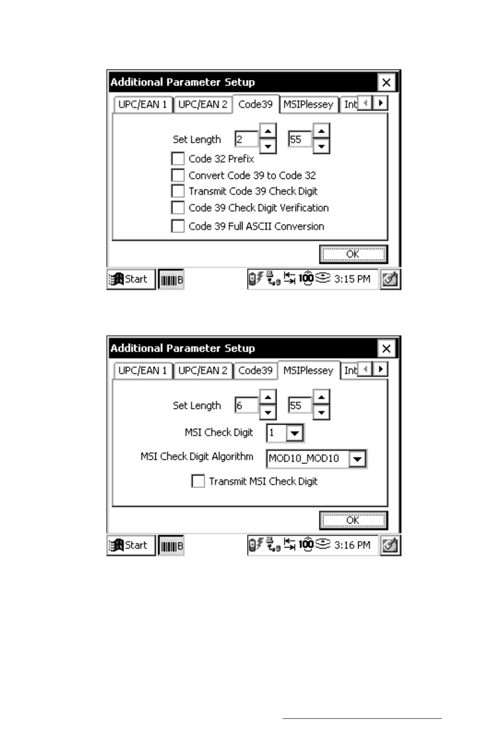 Code39, Msiplessey | Juniper Systems Allegro CE Manual User Manual | Page 261 / 292