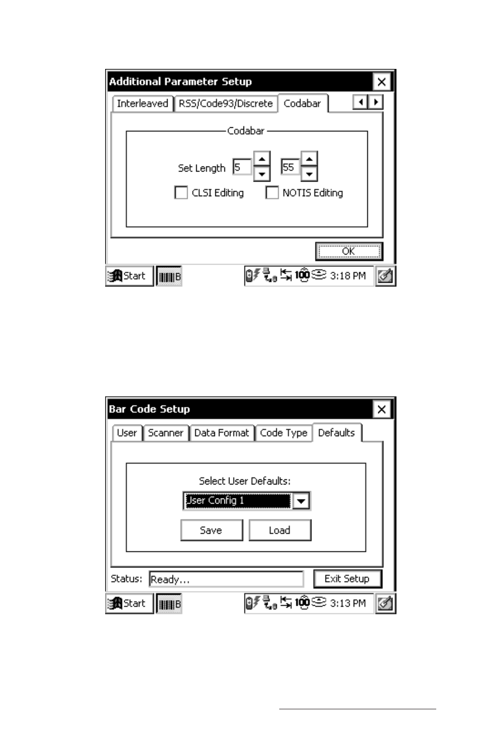 Codabar, Defaults setup | Juniper Systems Allegro CE Manual User Manual | Page 263 / 292