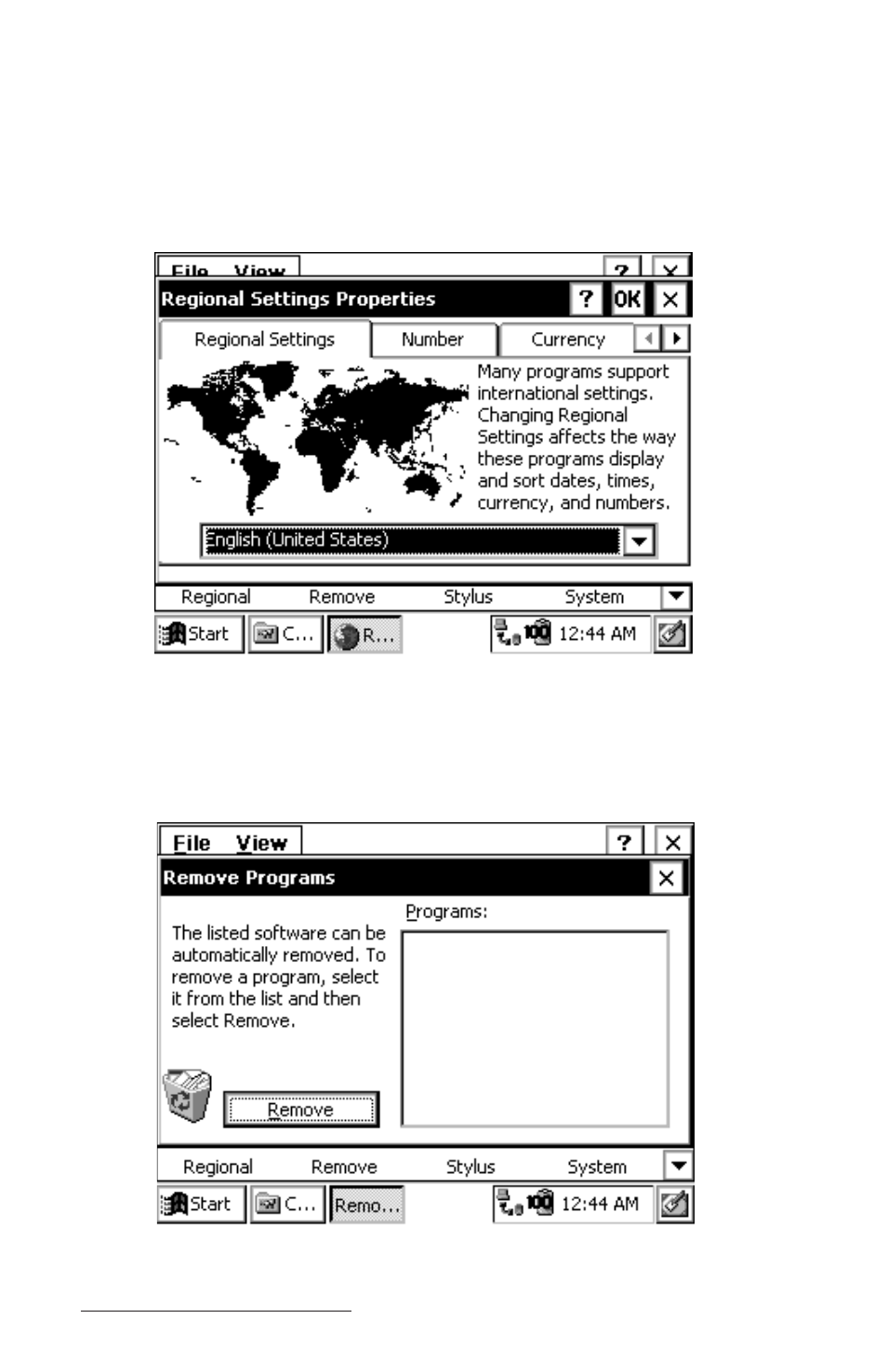 Regional settings, Remove programs | Juniper Systems Allegro CE Manual User Manual | Page 80 / 292
