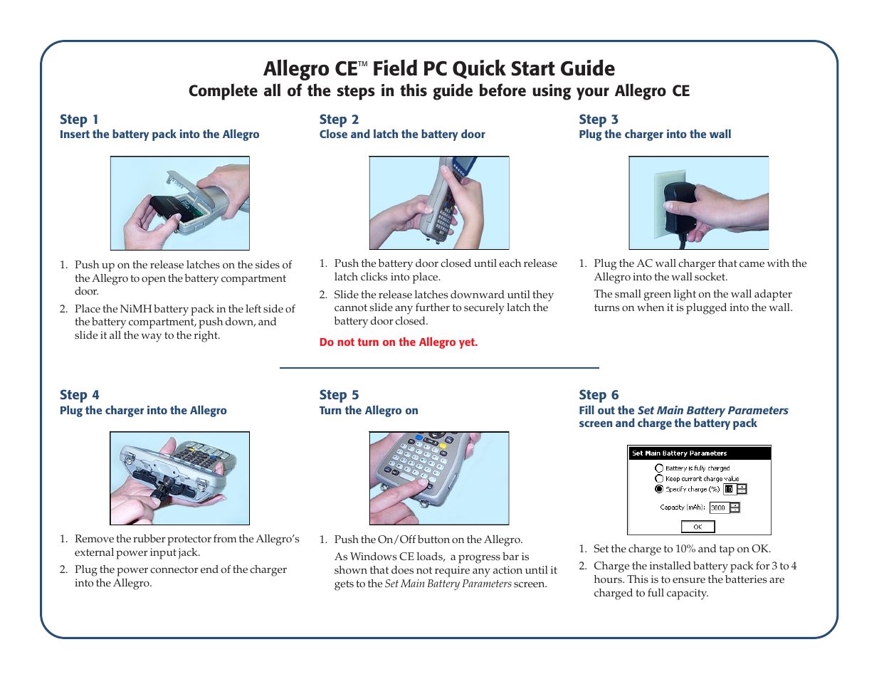 Juniper Systems Allegro CE Quick Start User Manual | 2 pages