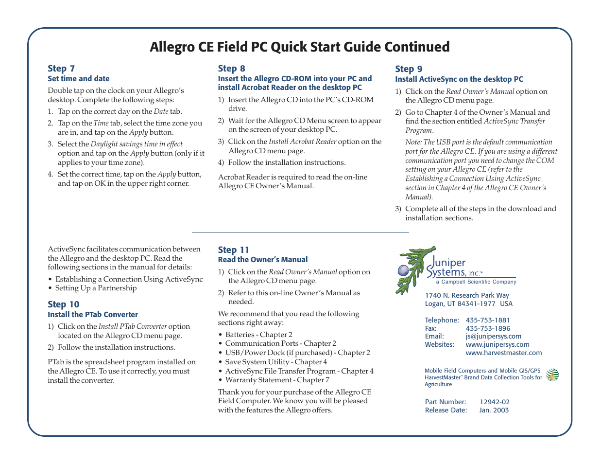 Allegro ce field pc quick start guide continued | Juniper Systems Allegro CE Quick Start User Manual | Page 2 / 2