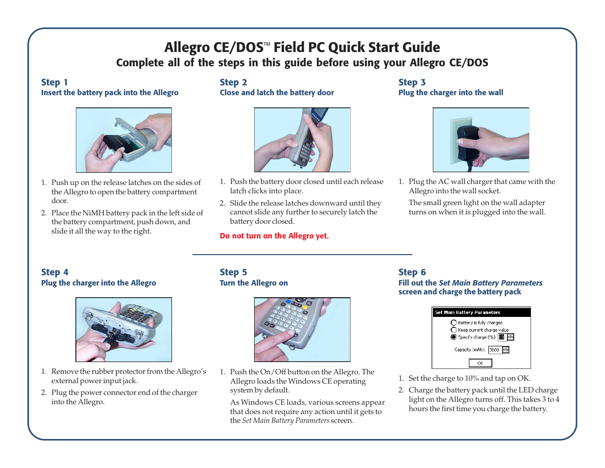 Juniper Systems Allegro DOS Quick Start User Manual | 2 pages