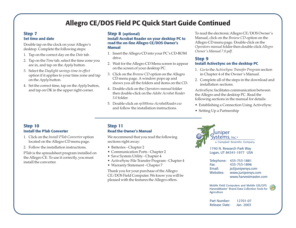 Juniper Systems Allegro DOS Quick Start User Manual | Page 2 / 2