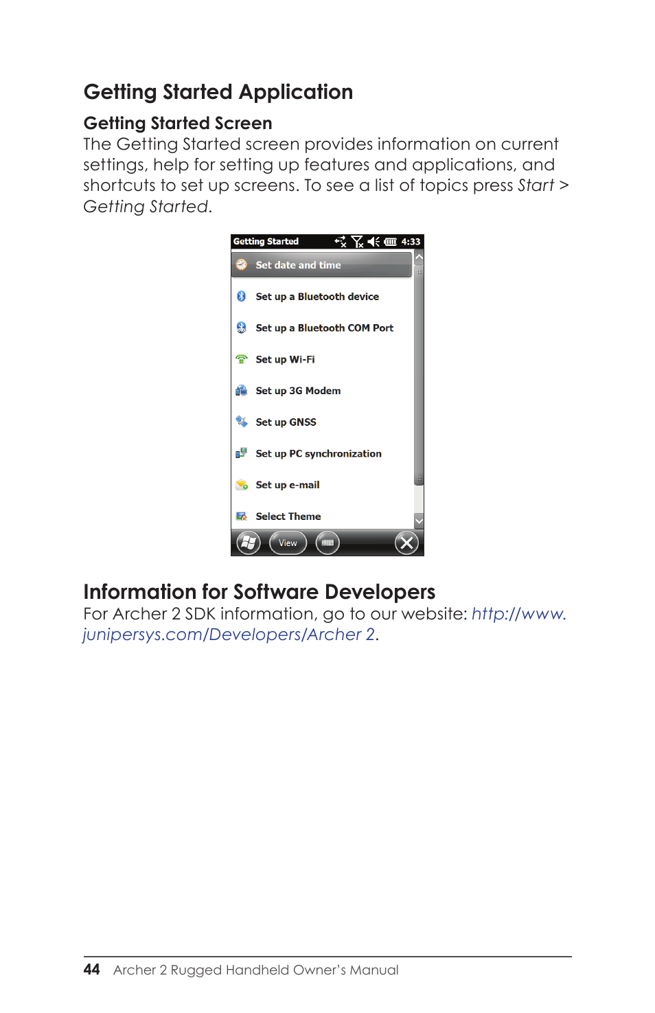 Getting started application, Information for software developers | Juniper Systems Archer 2 User Guide User Manual | Page 48 / 133