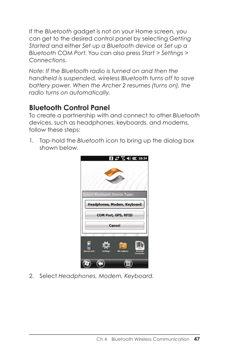 Bluetooth control panel | Juniper Systems Archer 2 User Guide User Manual | Page 51 / 133