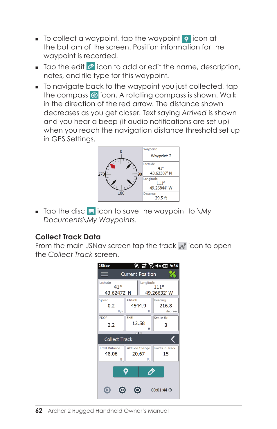 Collect track data | Juniper Systems Archer 2 User Guide User Manual | Page 66 / 133