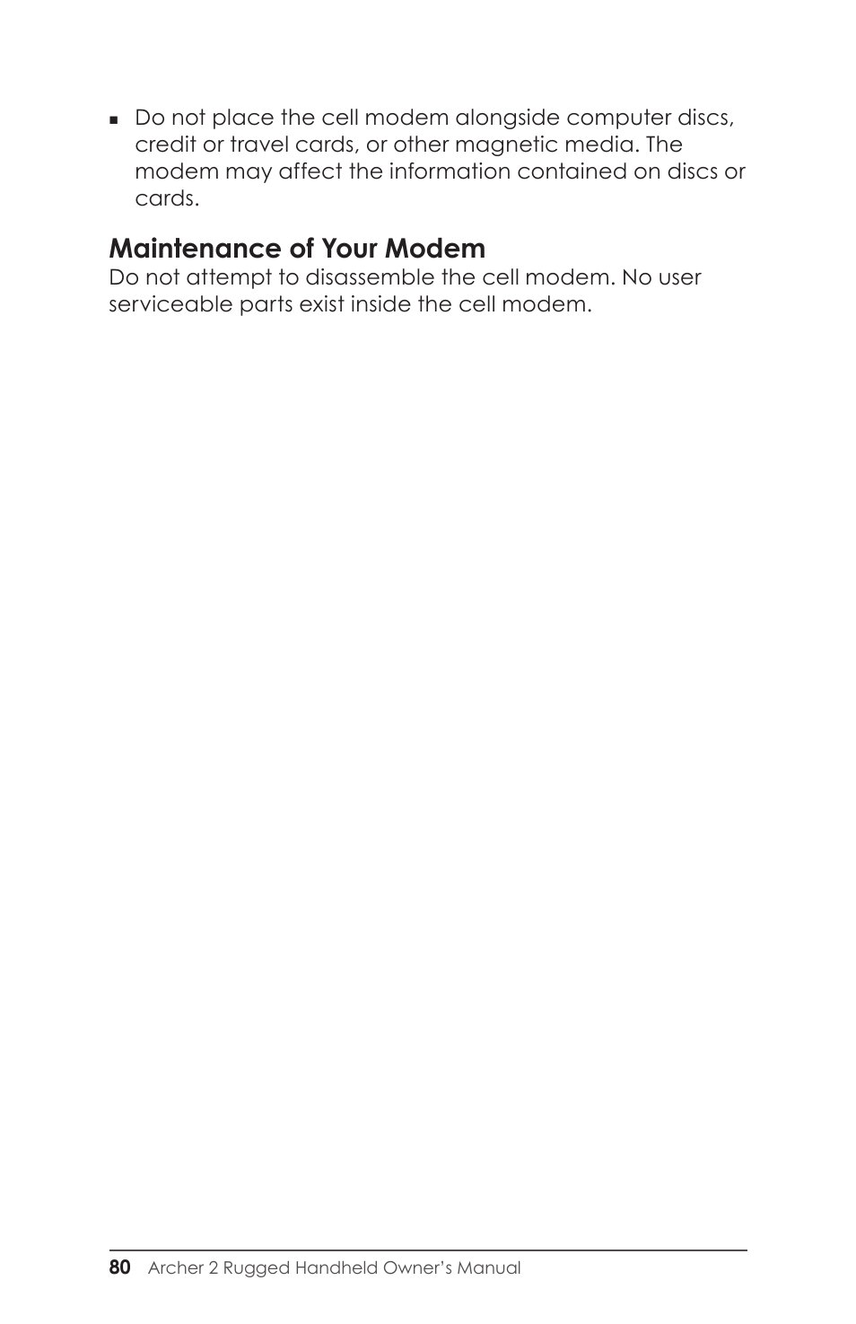 Maintenance of your modem | Juniper Systems Archer 2 User Guide User Manual | Page 84 / 133