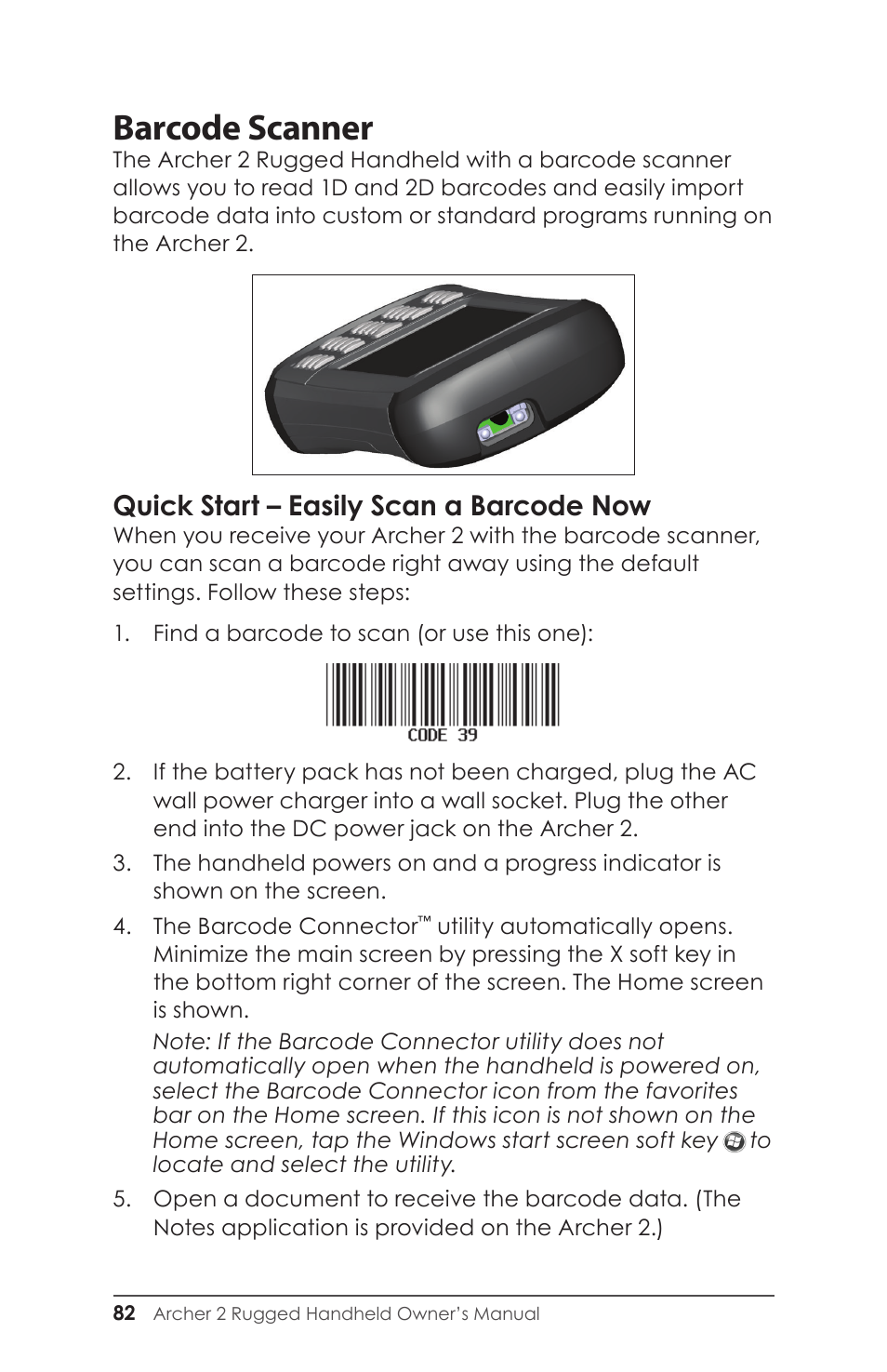 Quick start – easily scan a barcode now, Barcode scanner | Juniper Systems Archer 2 User Guide User Manual | Page 86 / 133