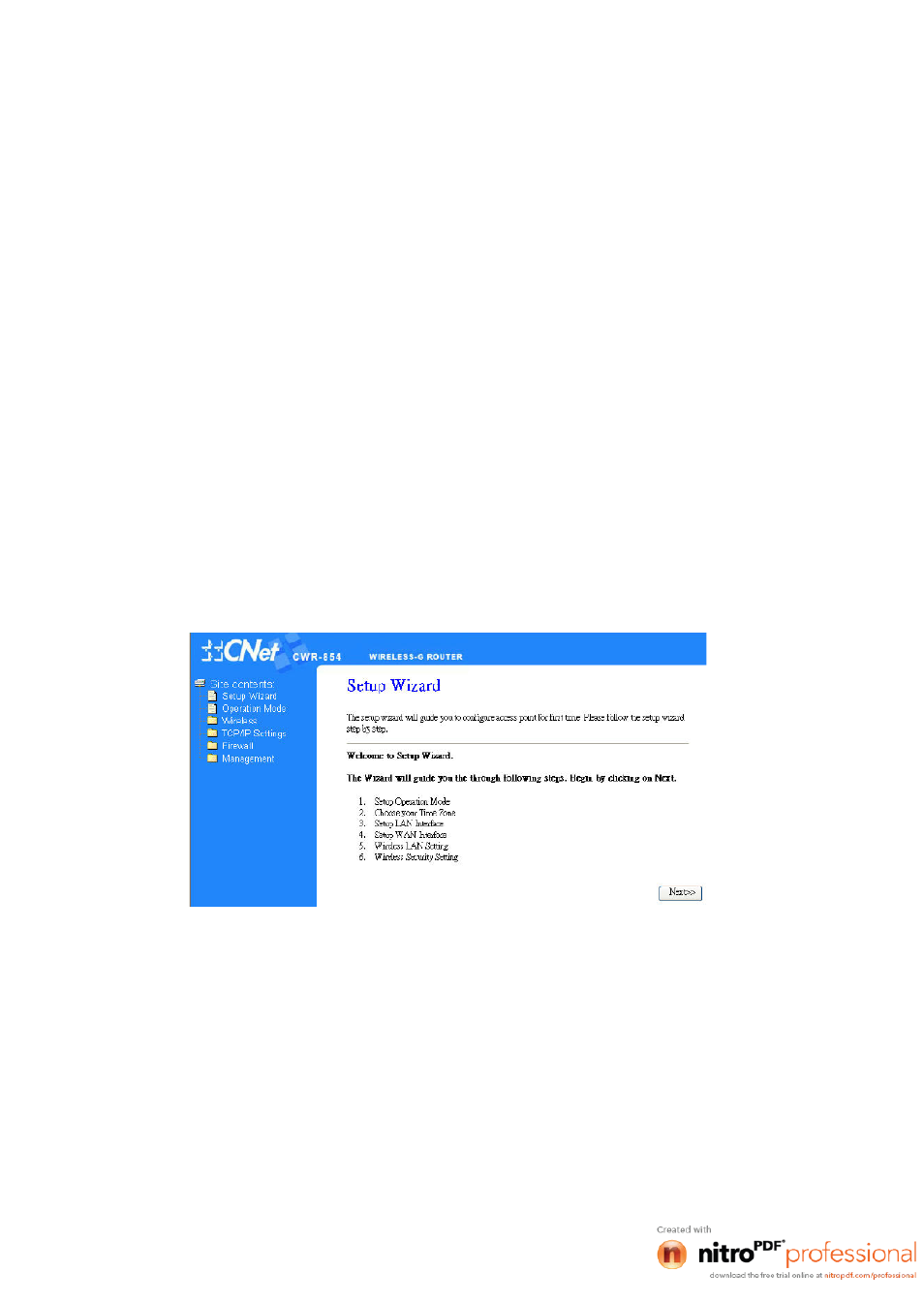 Chapter-3 web configuration, 1 setup wizard, Chapter-3 | Web configuration | CNET CWR-854 User Manual | Page 16 / 70