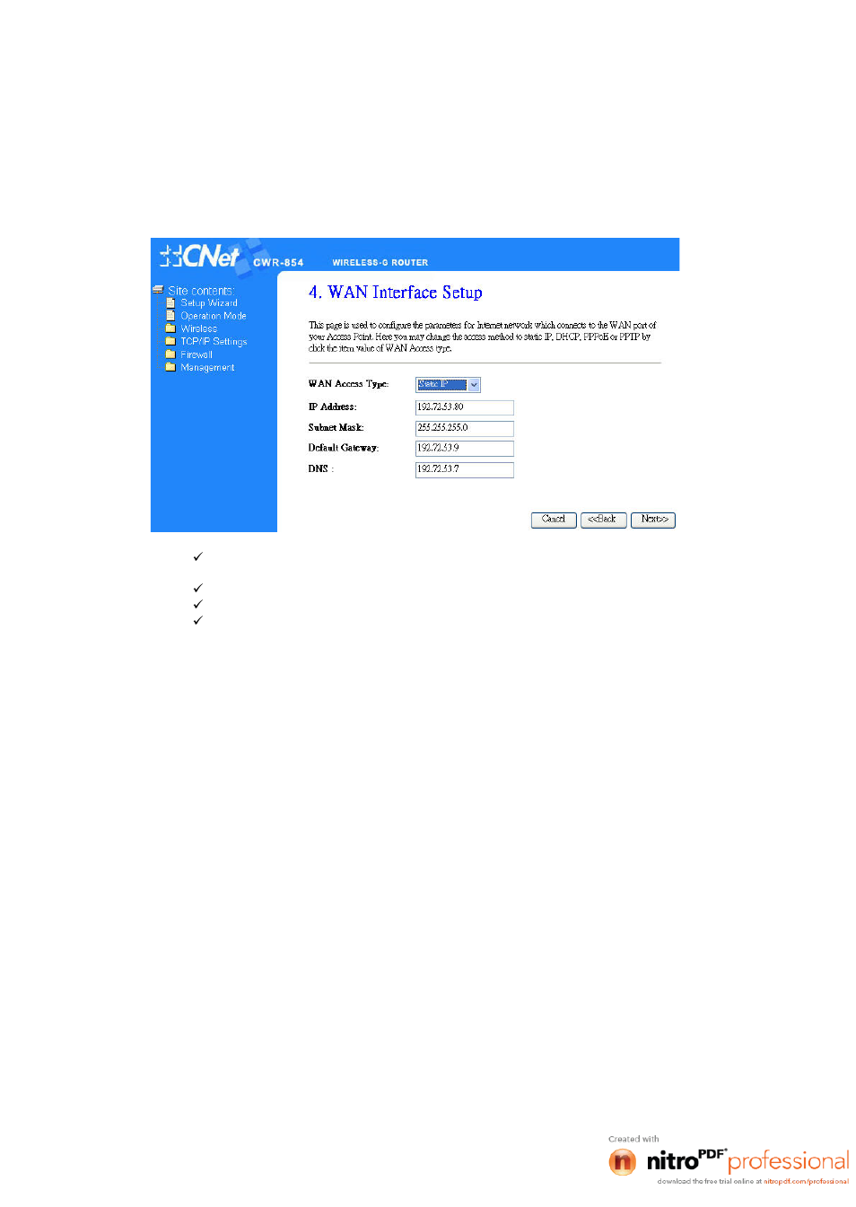 4 wan interface setup | CNET CWR-854 User Manual | Page 20 / 70