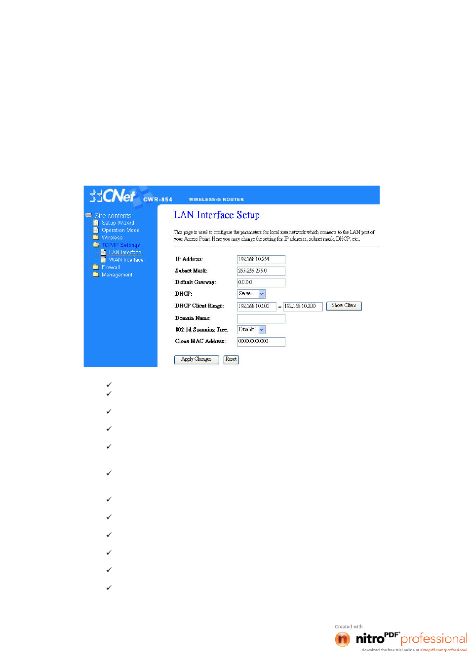 4 tcp / ip settings, 1 lan interface | CNET CWR-854 User Manual | Page 37 / 70