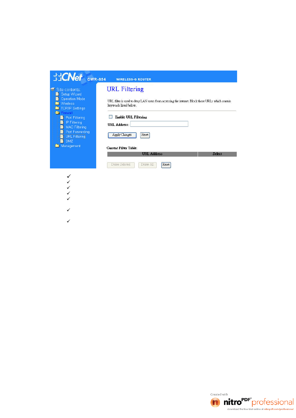 5 url filtering | CNET CWR-854 User Manual | Page 51 / 70