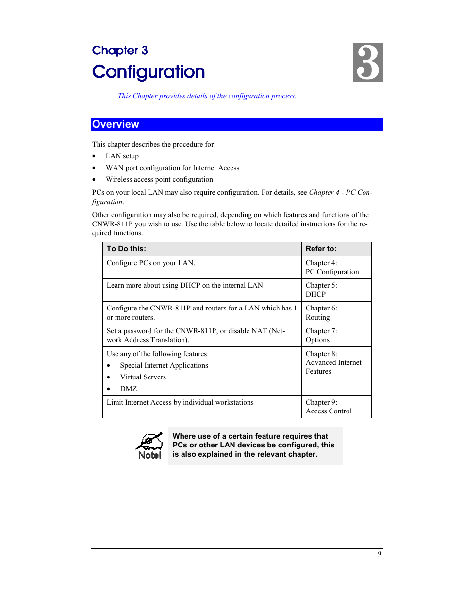 Chapter 3 configuration, Overview, Configuration | CNET CNWR-811P User Manual | Page 12 / 68