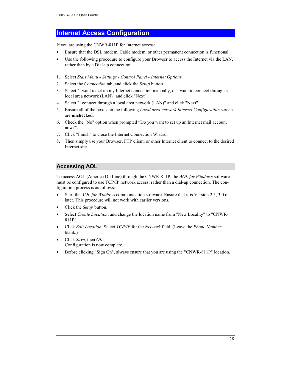 Internet access configuration | CNET CNWR-811P User Manual | Page 31 / 68