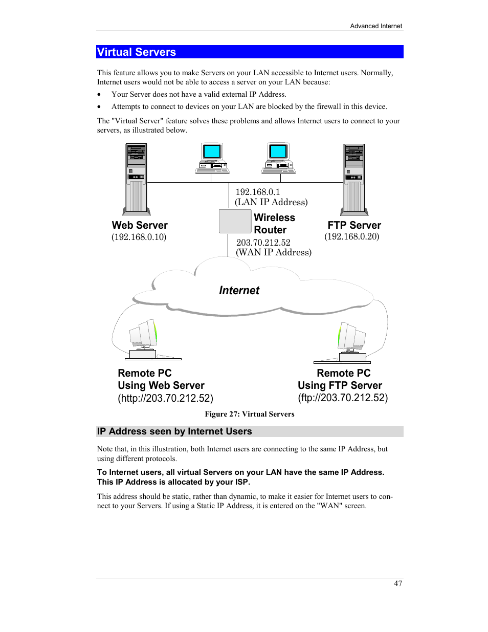 Virtual servers, Internet | CNET CNWR-811P User Manual | Page 50 / 68