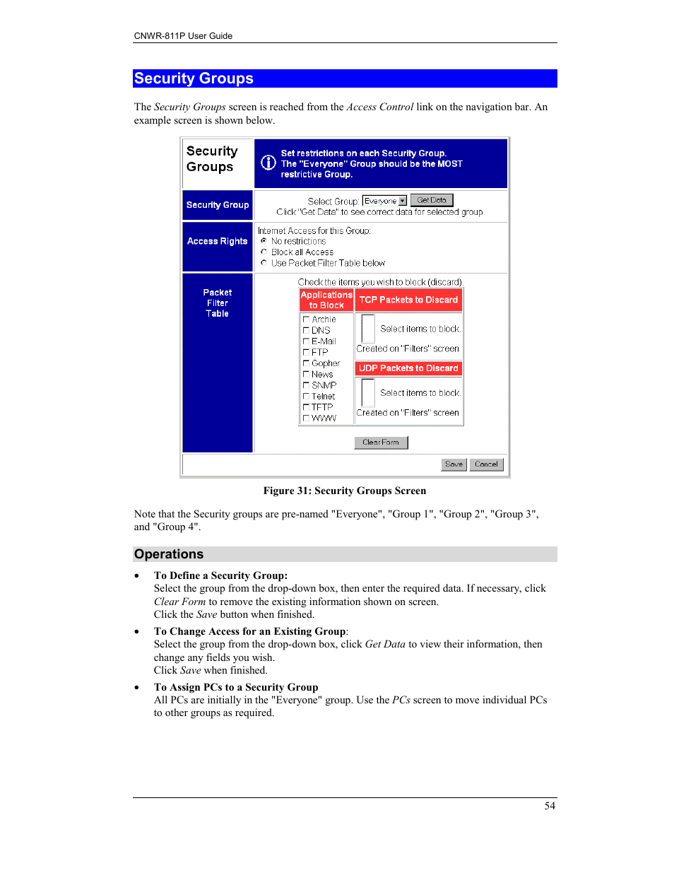 Security groups | CNET CNWR-811P User Manual | Page 57 / 68