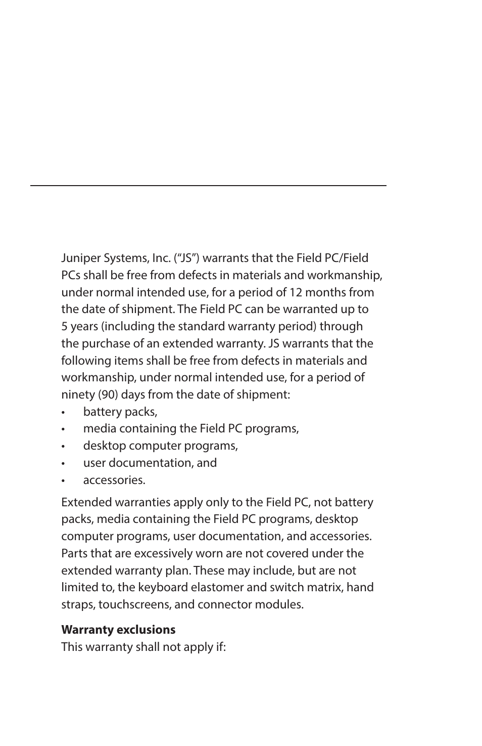 Standard warranty terms and conditions, Limited product warranty, Appendix c | Juniper Systems Archer Reference Guide User Manual | Page 125 / 153