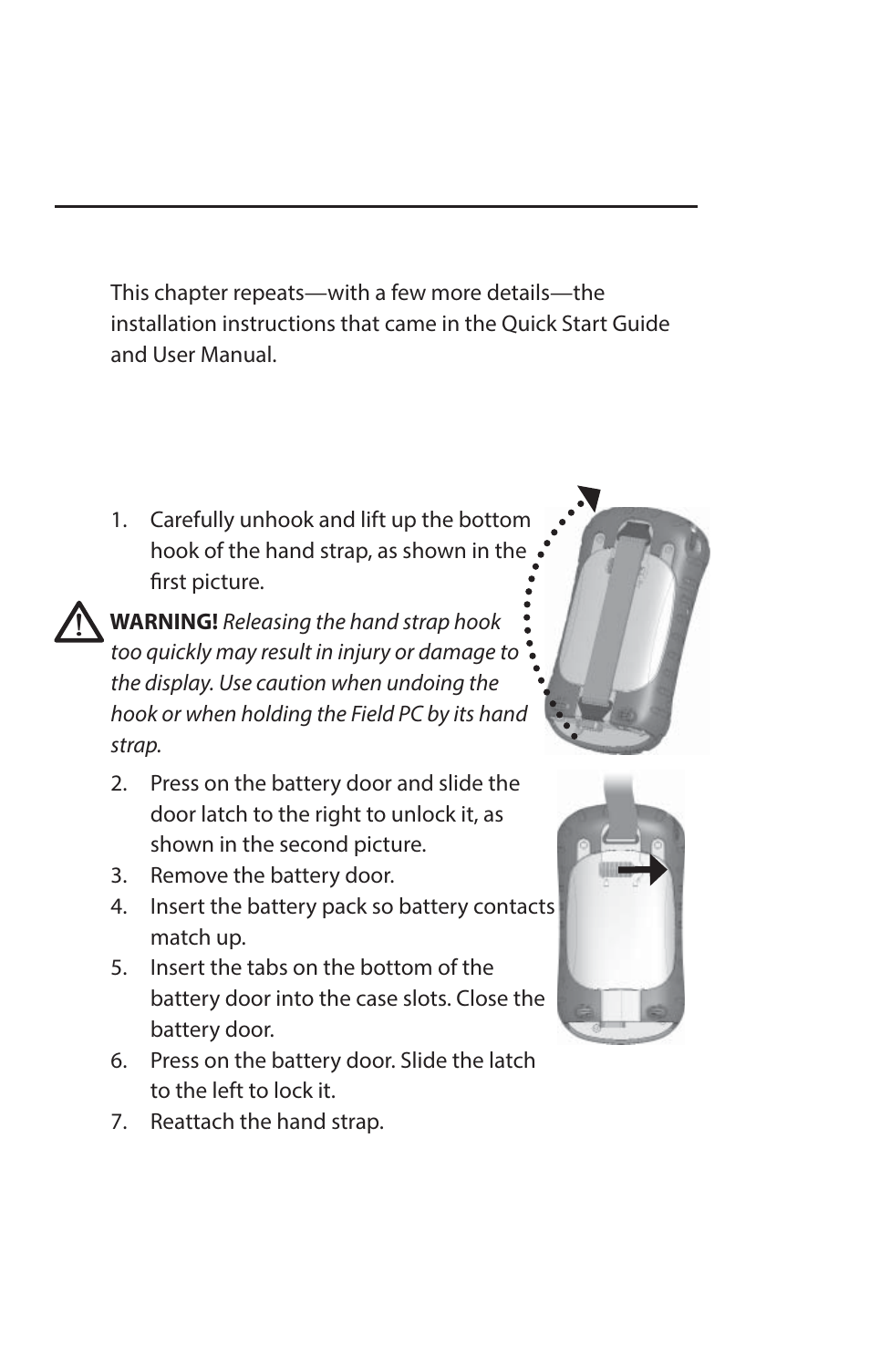 Getting started, Step 1: install the battery pack, Chapter 2 | Juniper Systems Archer Reference Guide User Manual | Page 15 / 153