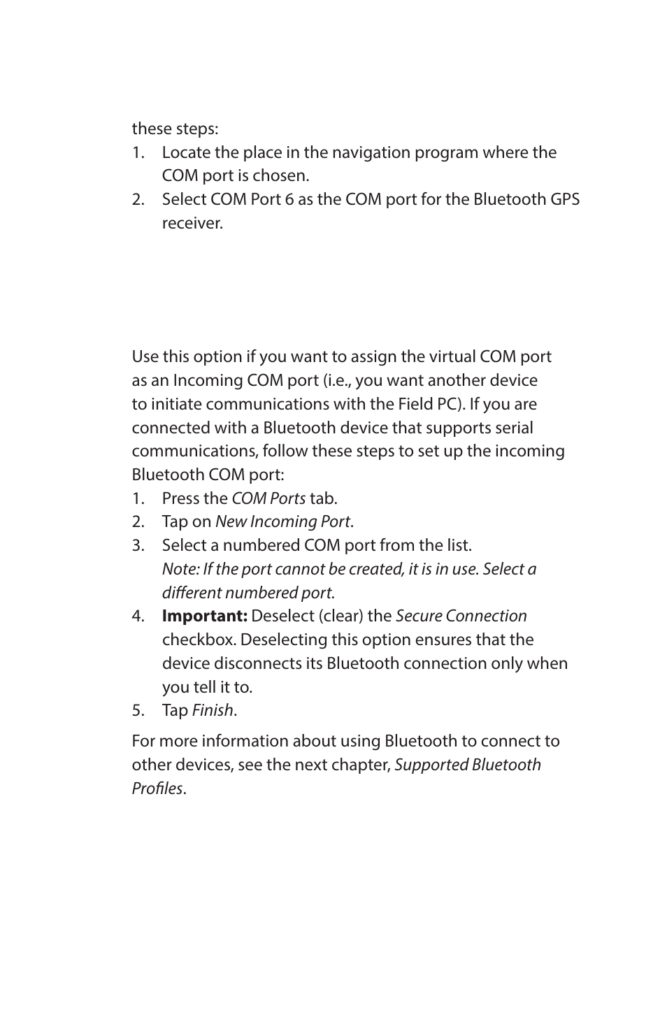 Set up an incoming bluetooth com port | Juniper Systems Archer Reference Guide User Manual | Page 78 / 153