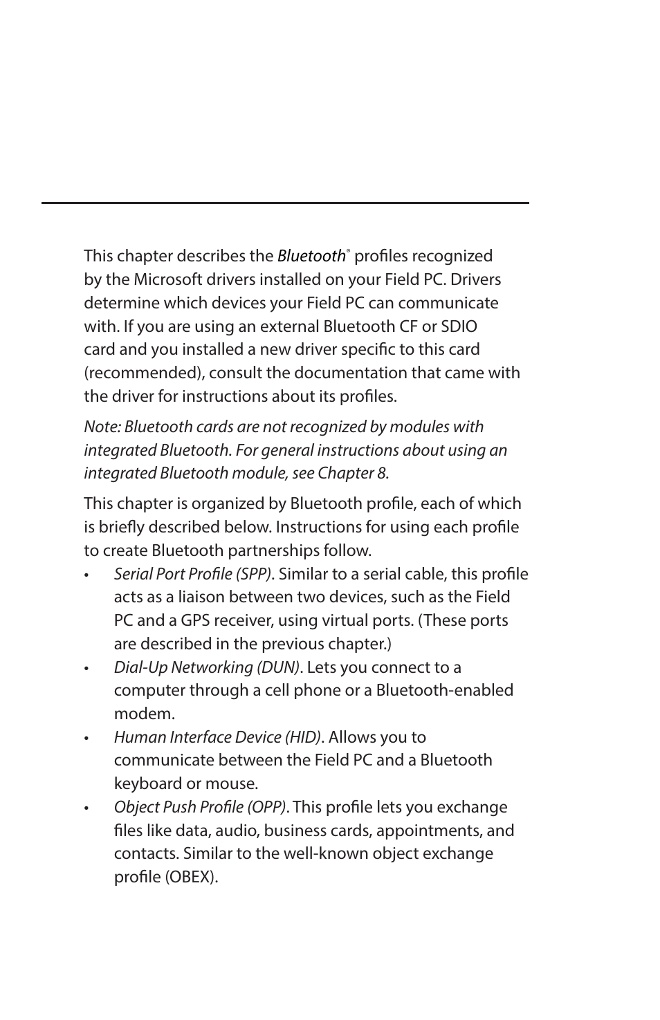 Supported bluetooth, Profi les, Chapter 9 | Juniper Systems Archer Reference Guide User Manual | Page 81 / 153