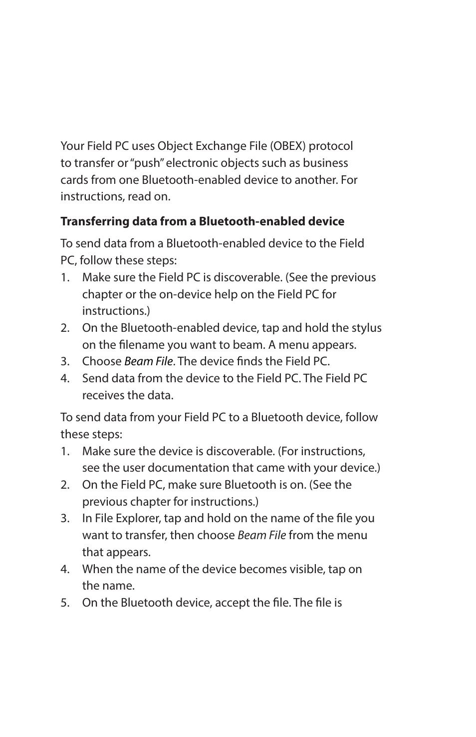 Object push profi le (opp) or beaming | Juniper Systems Archer Reference Guide User Manual | Page 89 / 153