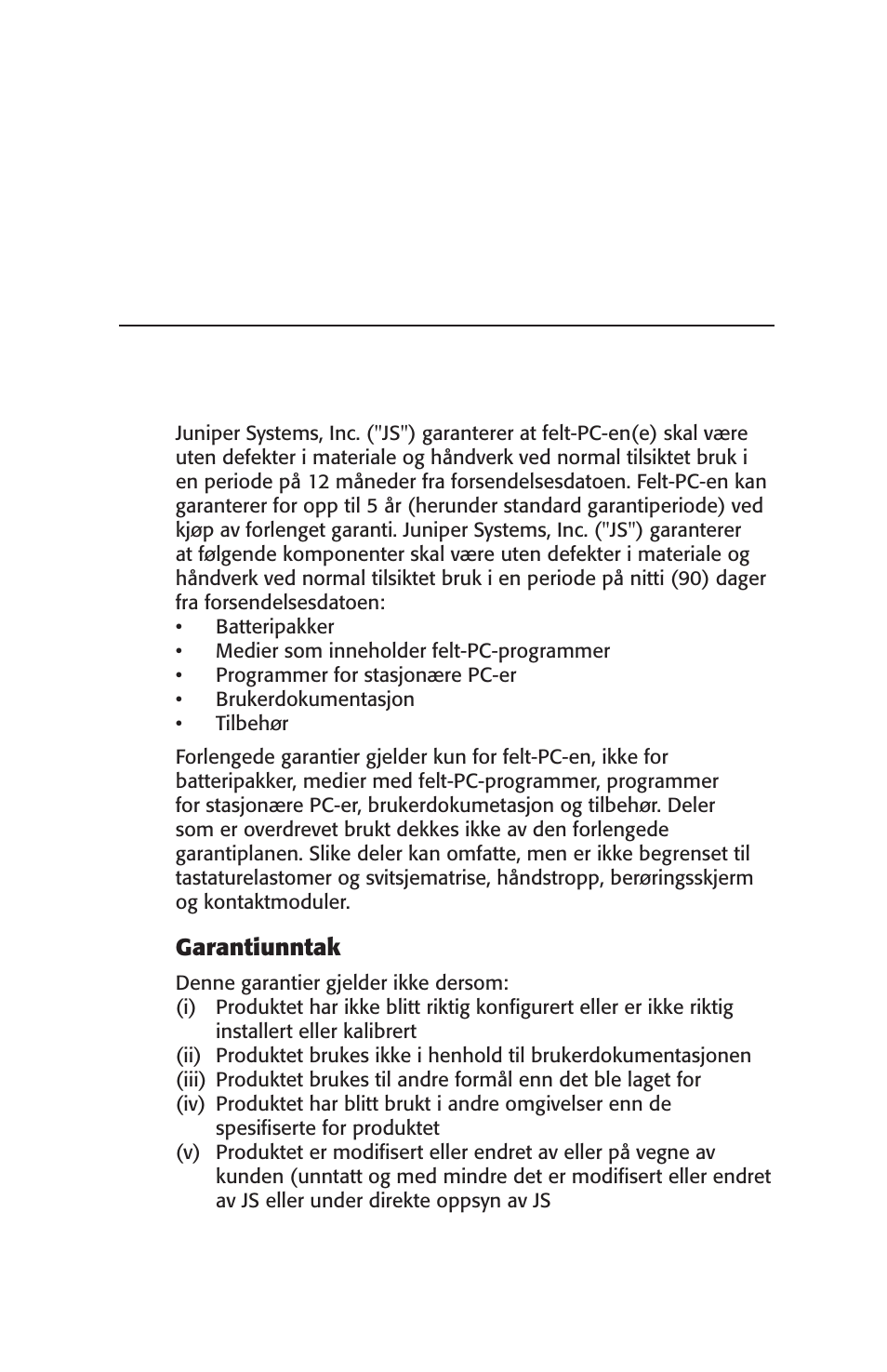 Standard garantivilkår og - betingelser, Begrenset produktgaranti, Vedlegg c | Juniper Systems Archer User Manual User Manual | Page 253 / 384