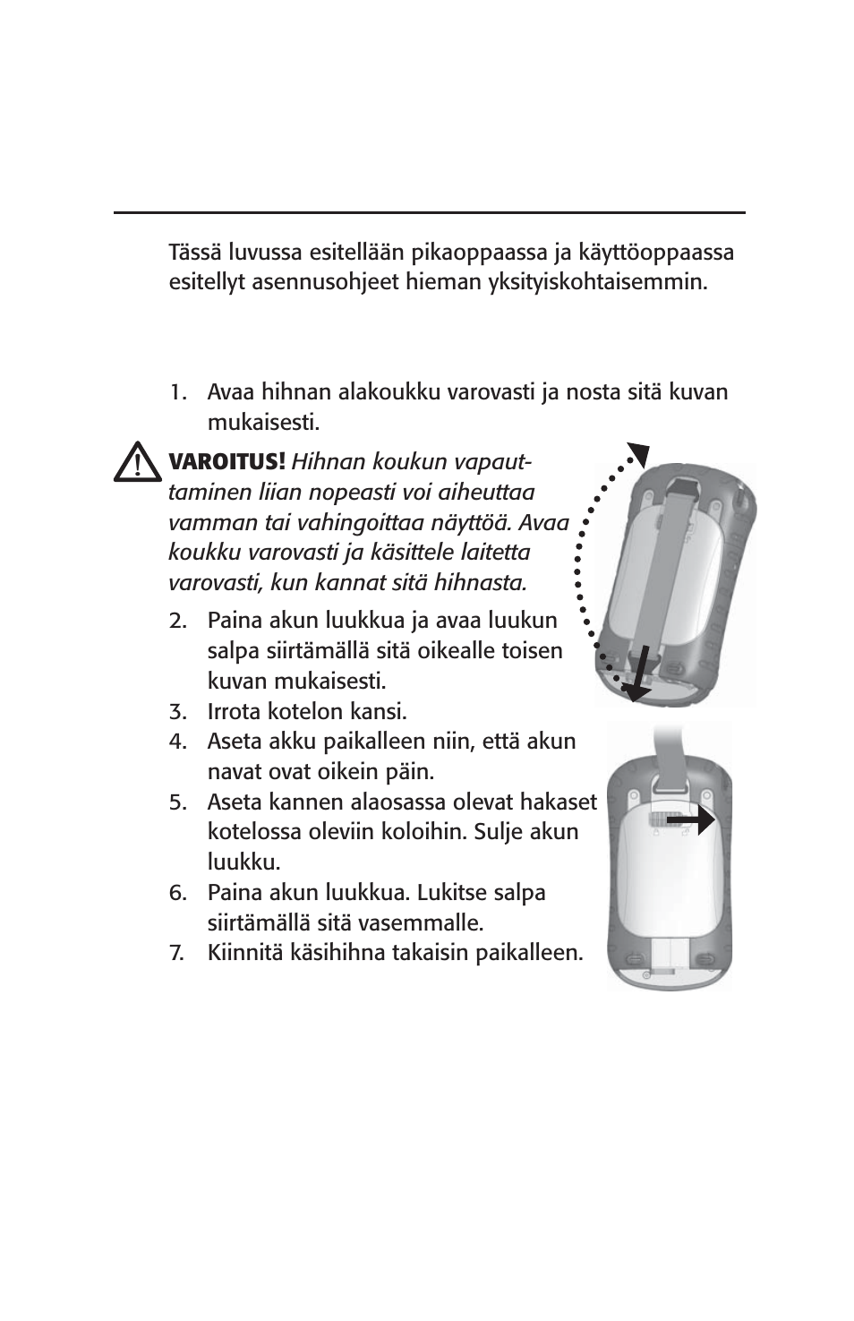 Käytön aloittaminen, Vaihe 1: akun asentaminen, Luku 2 | Juniper Systems Archer User Manual User Manual | Page 297 / 384