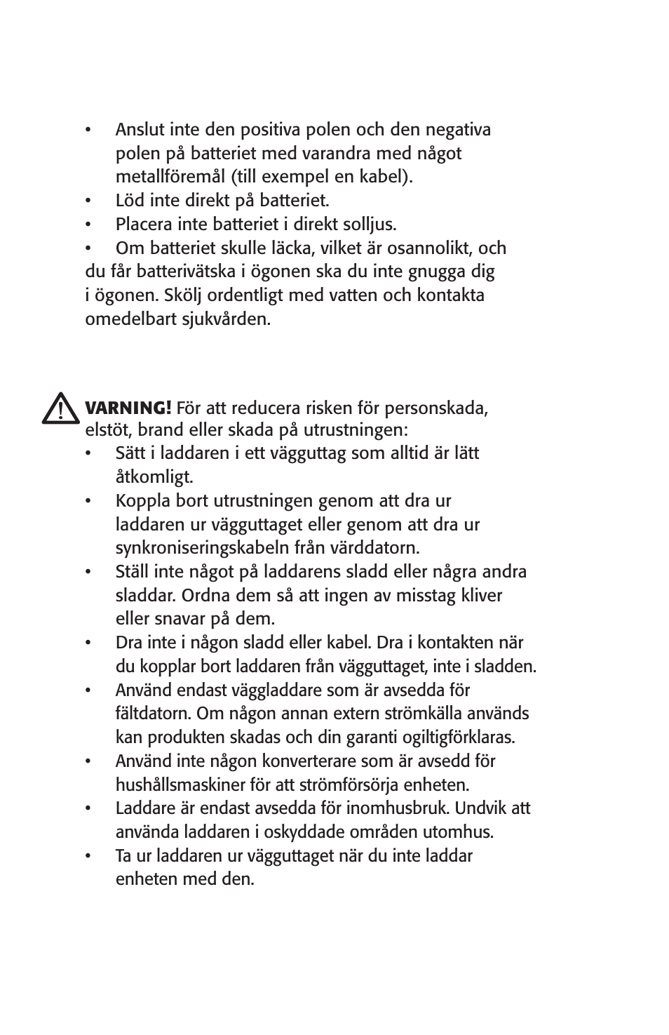 Varningar om utrustning | Juniper Systems Archer User Manual User Manual | Page 336 / 384