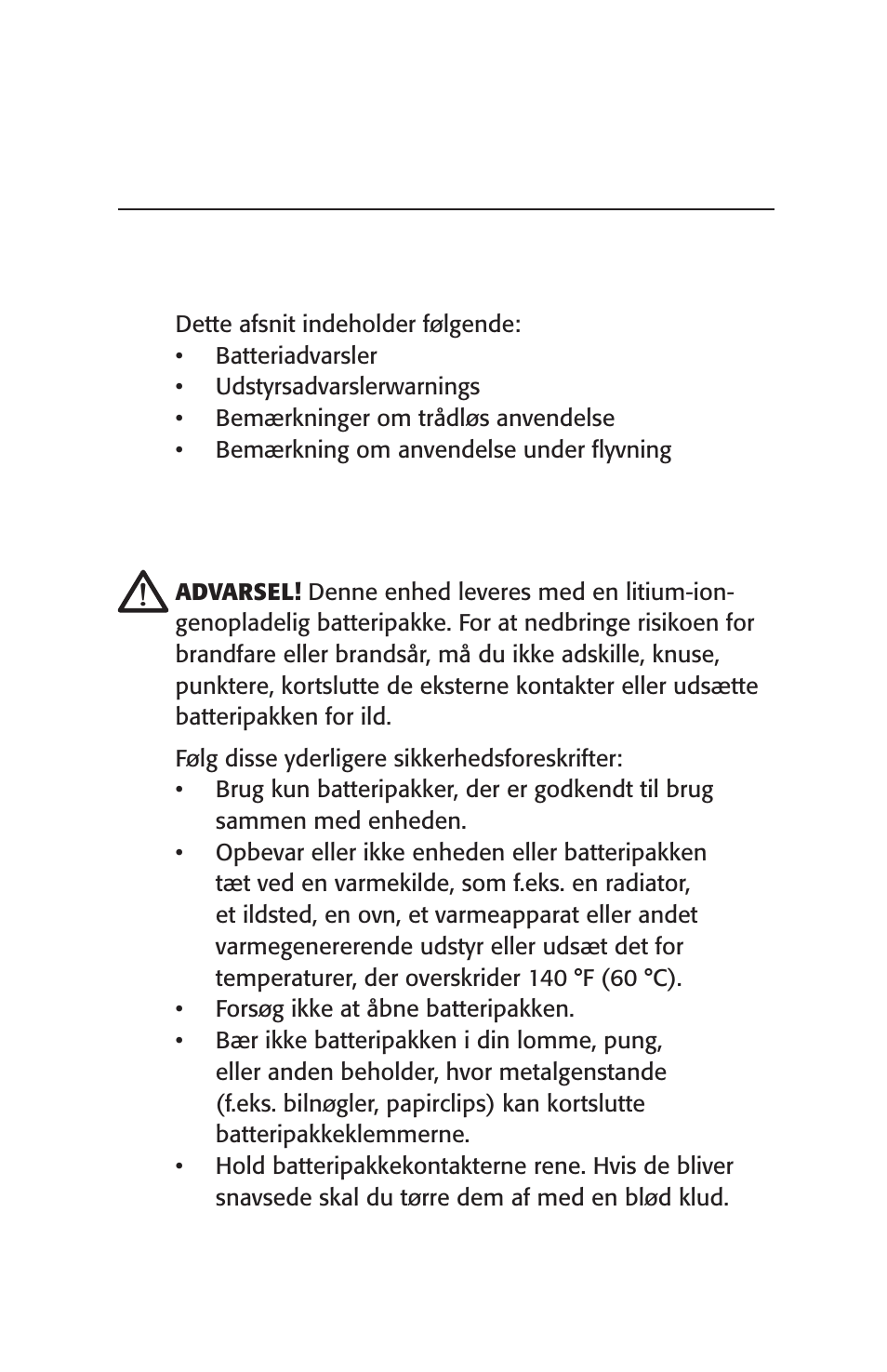 Sikkerhedsadvarsler, Batteriadvarsler, Kapitel 3 | Juniper Systems Archer User Manual User Manual | Page 47 / 384