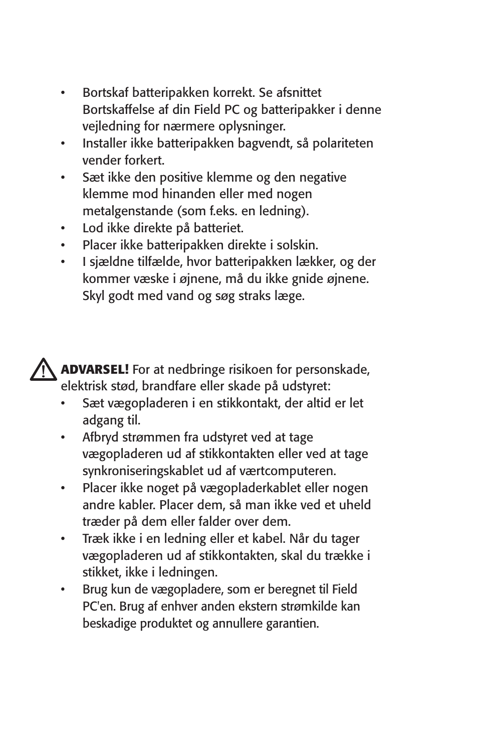 Udstyrsadvarsler | Juniper Systems Archer User Manual User Manual | Page 48 / 384