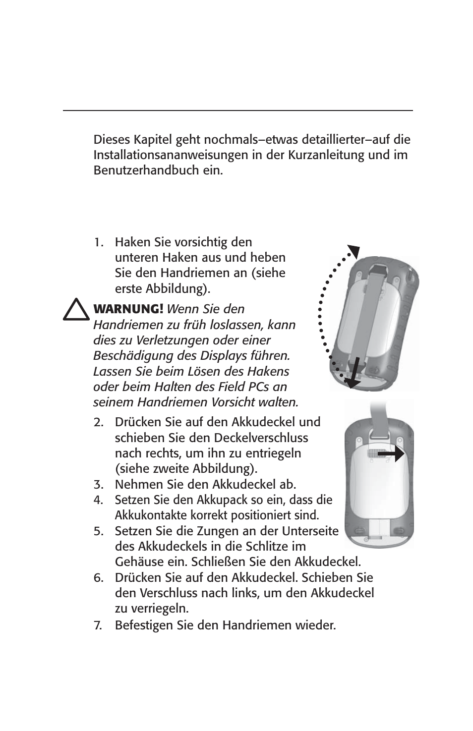 Erste schritte, Schritt 1: installieren des akkupacks, Kapitel 2 | Juniper Systems Archer User Manual User Manual | Page 73 / 384