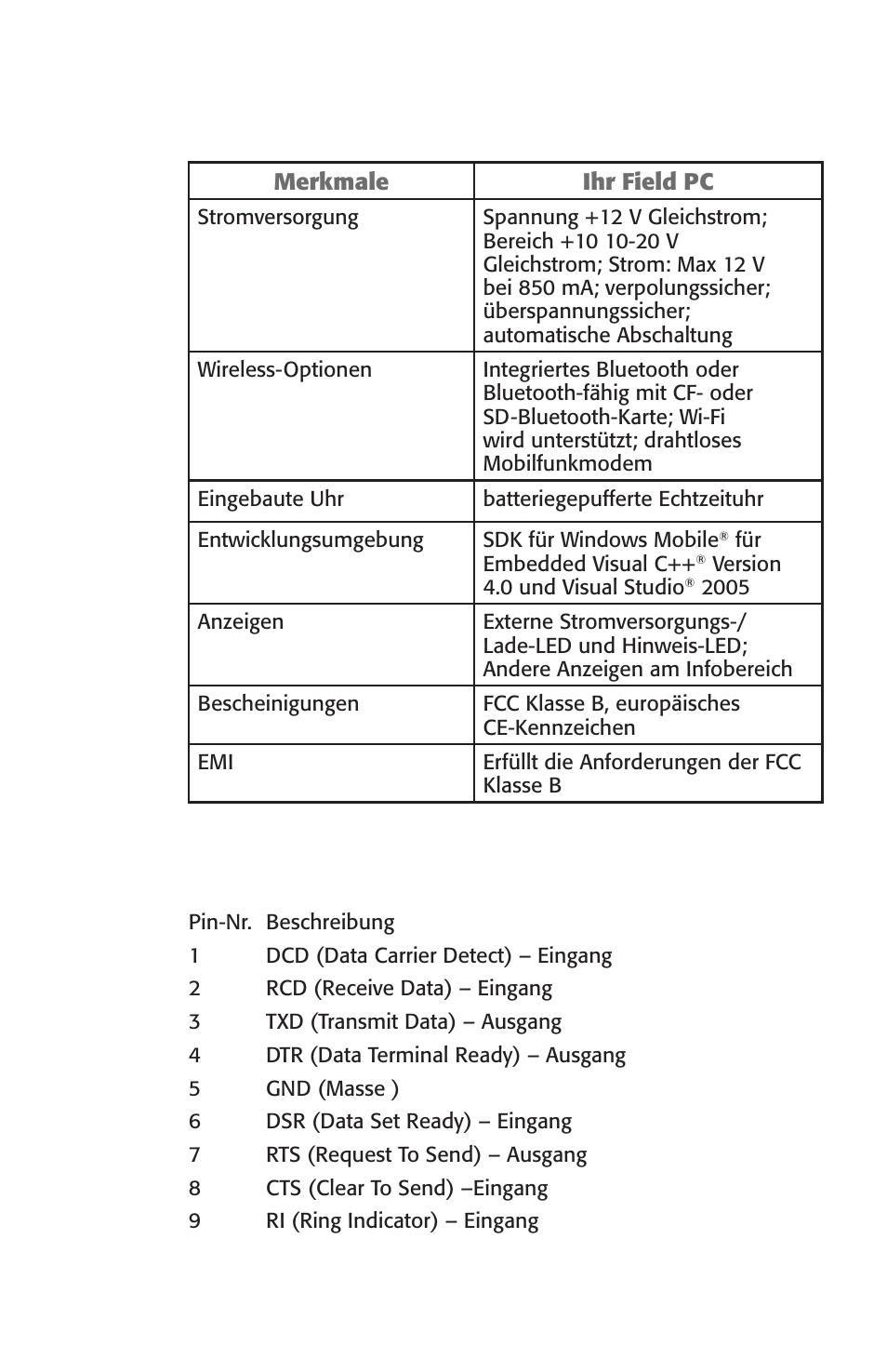 Pinbelegung des 9-poligen seriellen anschlusses | Juniper Systems Archer User Manual User Manual | Page 87 / 384