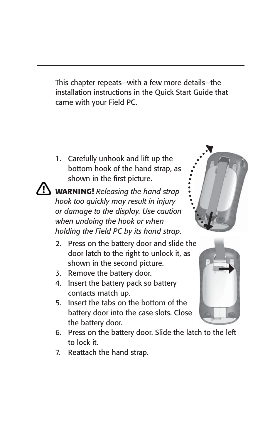 Getting started, Step 1: install the battery pack, Chapter 2 | Juniper Systems Archer User Manual User Manual | Page 9 / 384