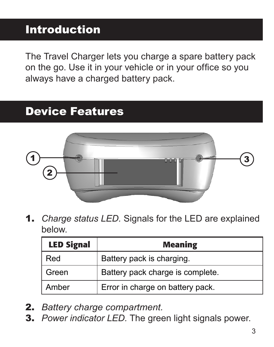 Introduction, Device features | Juniper Systems Travel Charger for the Ultra-Rugged Field PC User Manual | Page 3 / 8