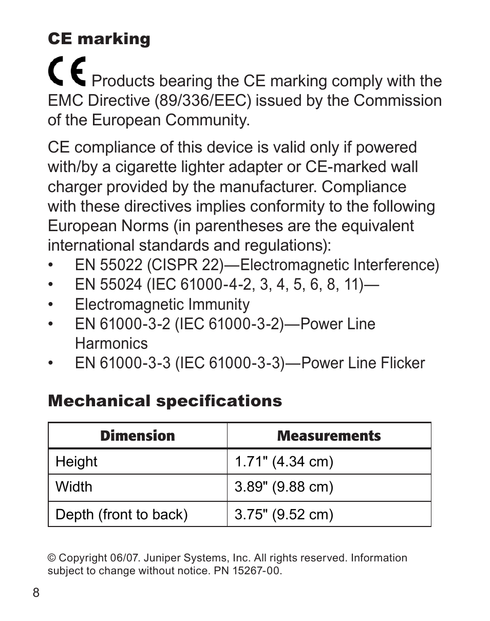 Juniper Systems Travel Charger for the Ultra-Rugged Field PC User Manual | Page 8 / 8