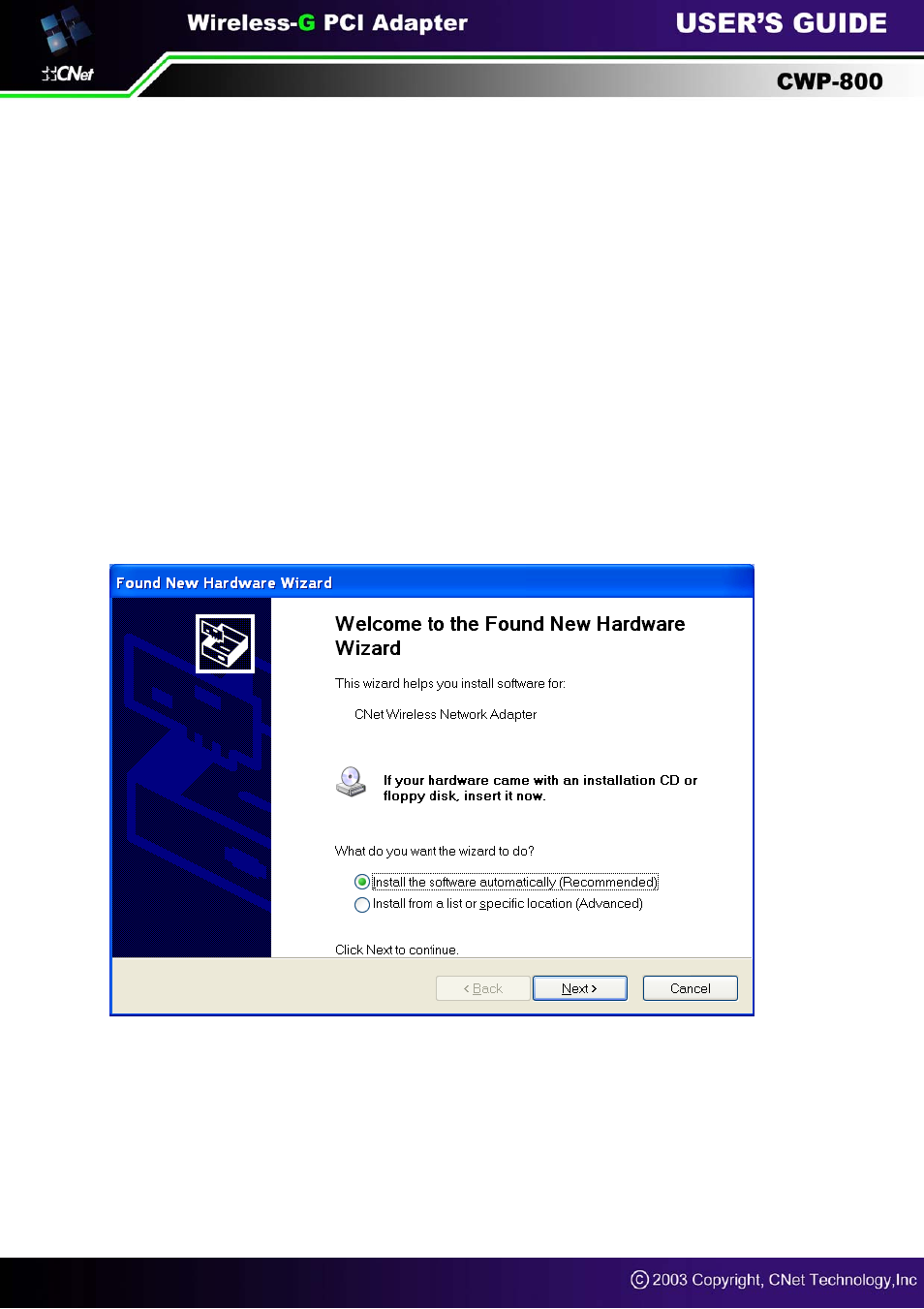 Inserting the adapter | CNET CWP-800 User Manual | Page 11 / 23